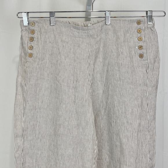 J. JILL Love Linen Striped Wide Leg Crop Pants Pull On Button Trim Beige 2X Plus - Picture 4 of 9